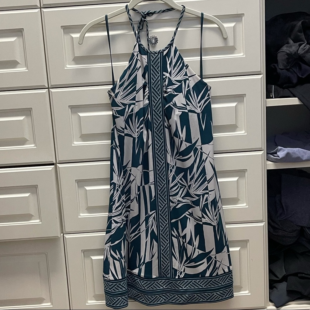 BCBGMaxAzria Palm Print Halter Dress